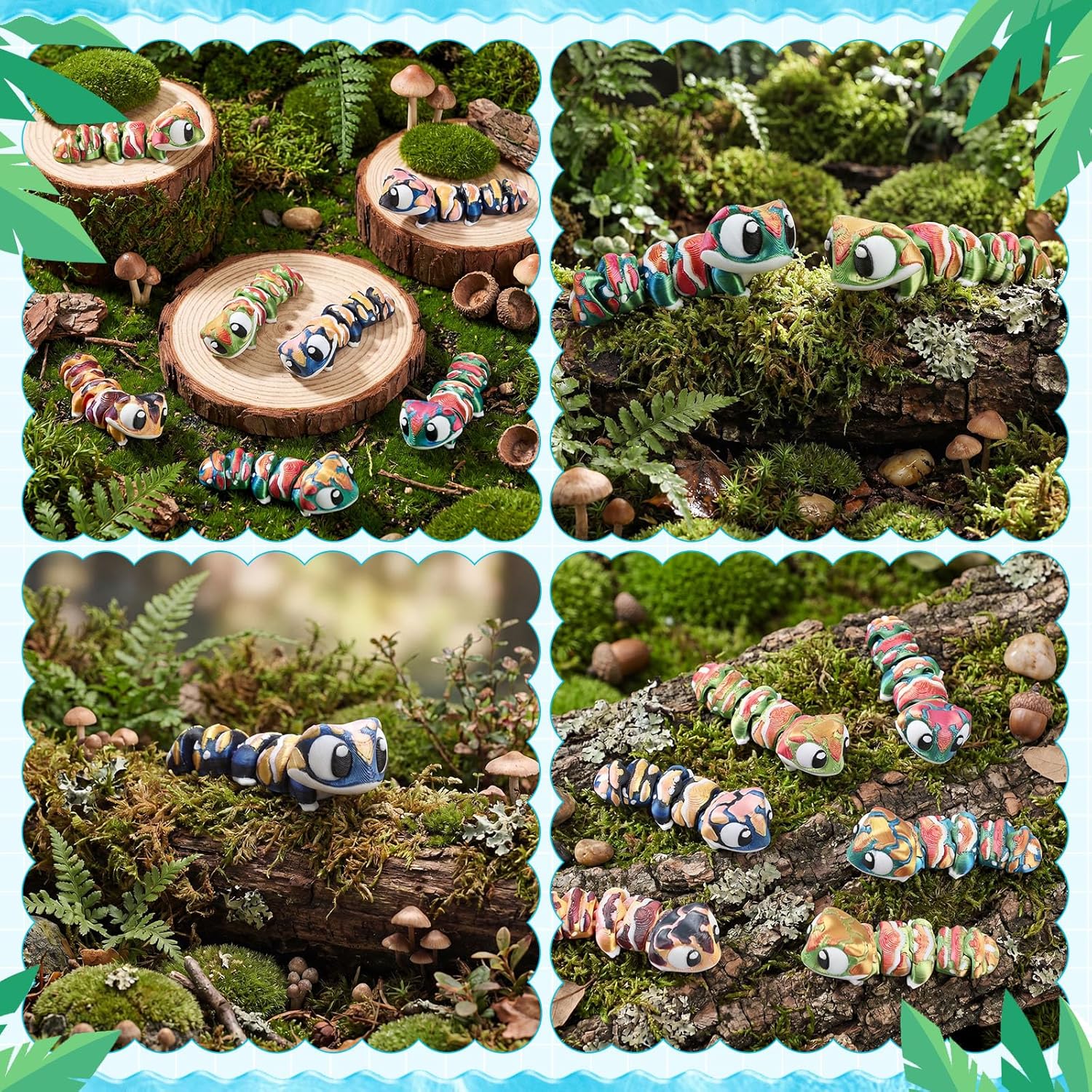 24 Pcs 3D Printed Leopard Gecko Mini Animal Figurine Articulated Flexible Stress Relief Fidget Cute Animal Figurines Desk Decor Party Favors Carnival Prize(Two-Tone Colorblock)