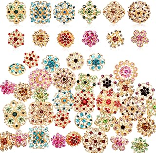 36 Pcs Flower Brooches for Women Mixed Color Rhinestone Flower Pins Decorative Pins Costume Jewelry Crystal Vintage Lapel Pins for Wedding Bouquet Clothes Crafts