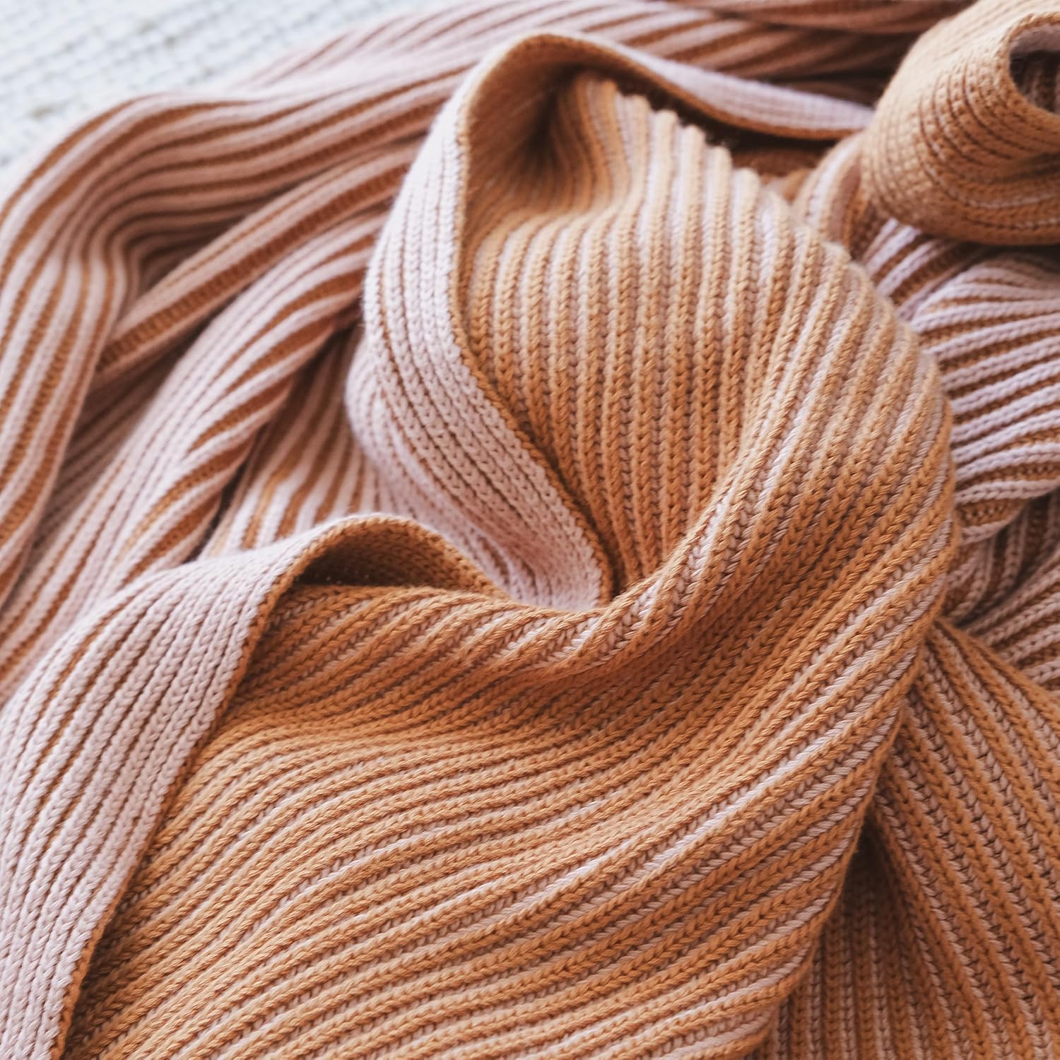 100% Cotton Two Toned Rib Knit Throw Blanket (50x60 Burnt Orange & Pink Clay)