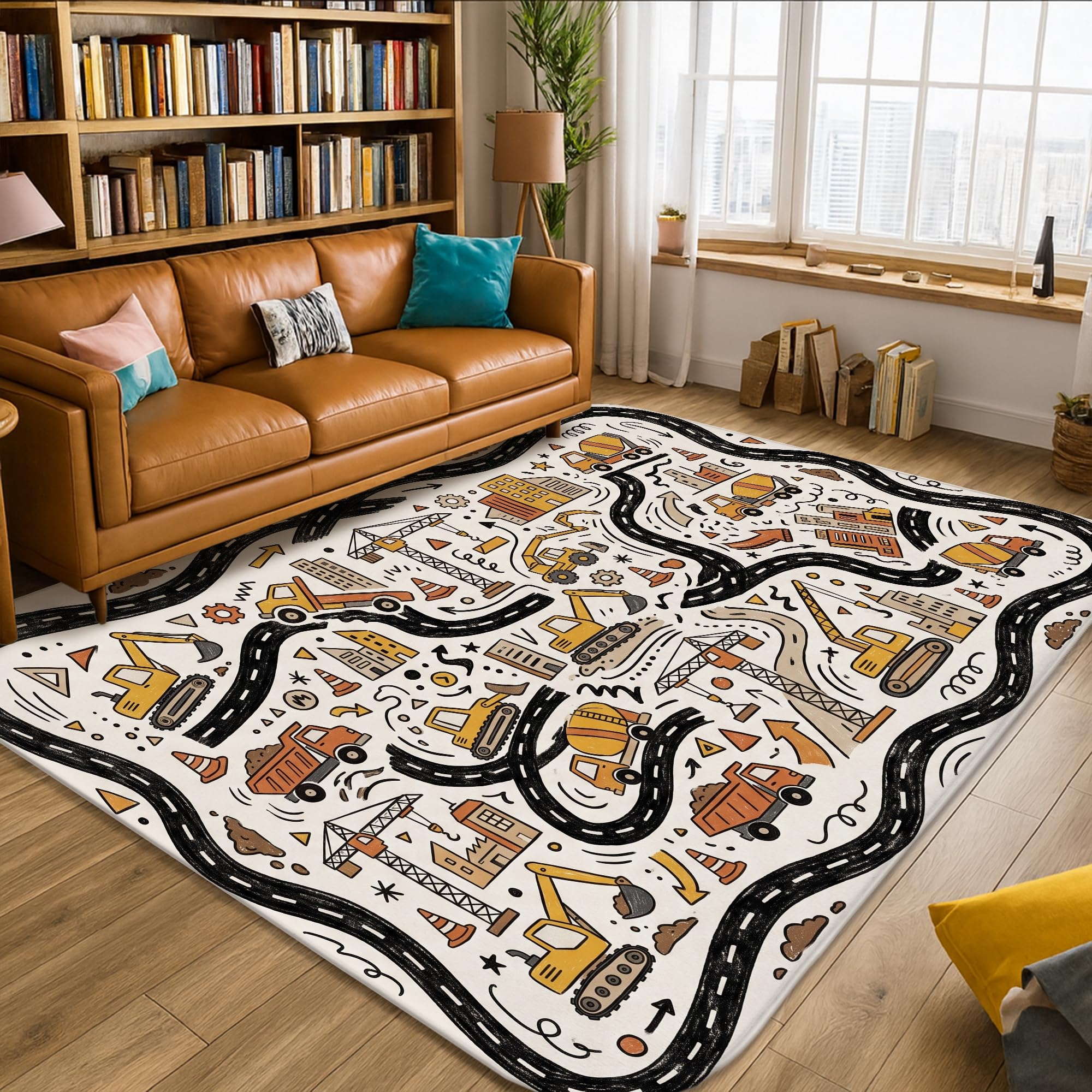 Alfombra de carretera rectangular infantil beige antideslizante para decoración de sala y aula