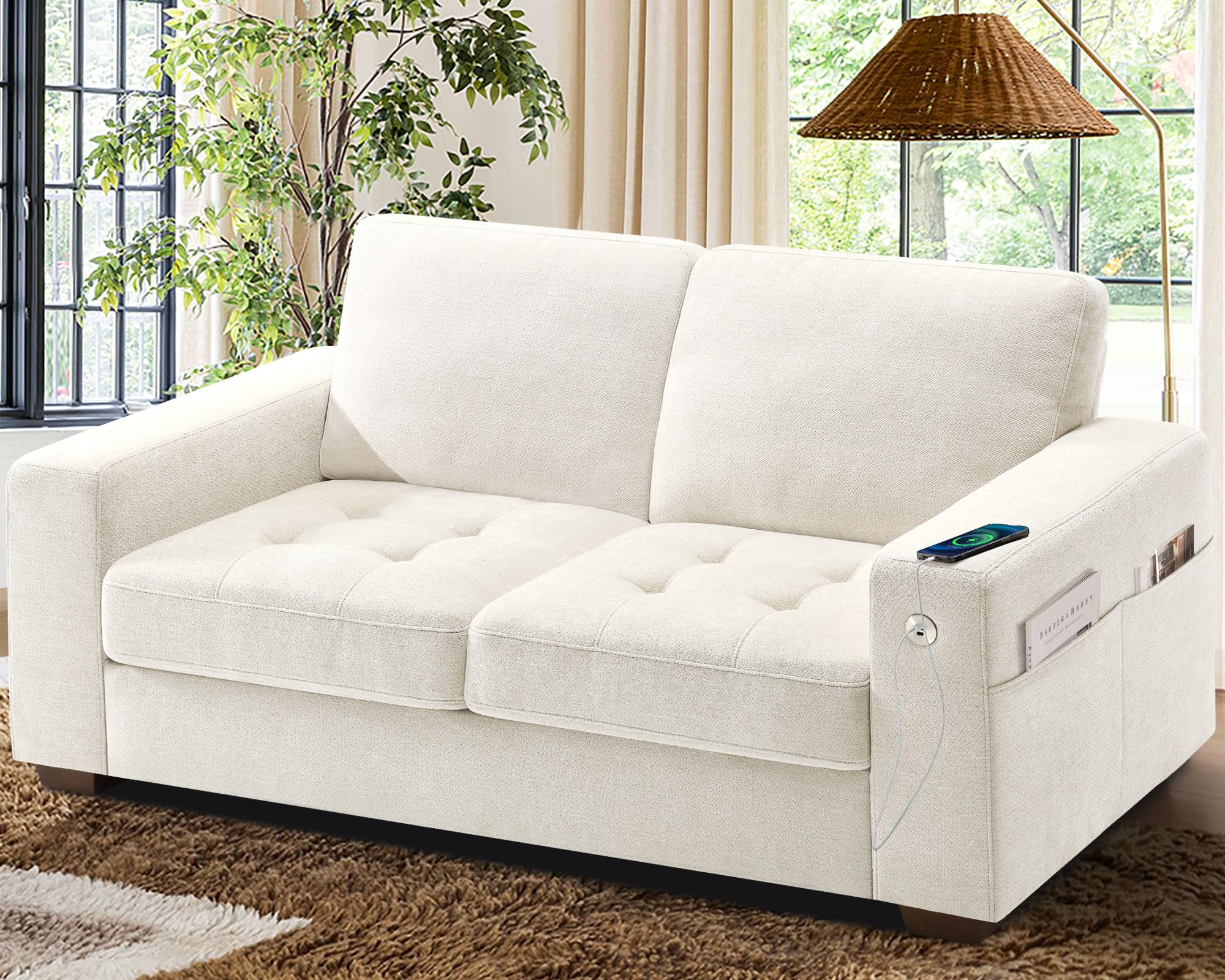 WorthFurni Sofas for Living Room, Chenille Loveseat Couch Set, Small Sofa, 3 Seater Sofa, USB Charging, Removable Sofa Cover,Solid Wood Frame, Easy to