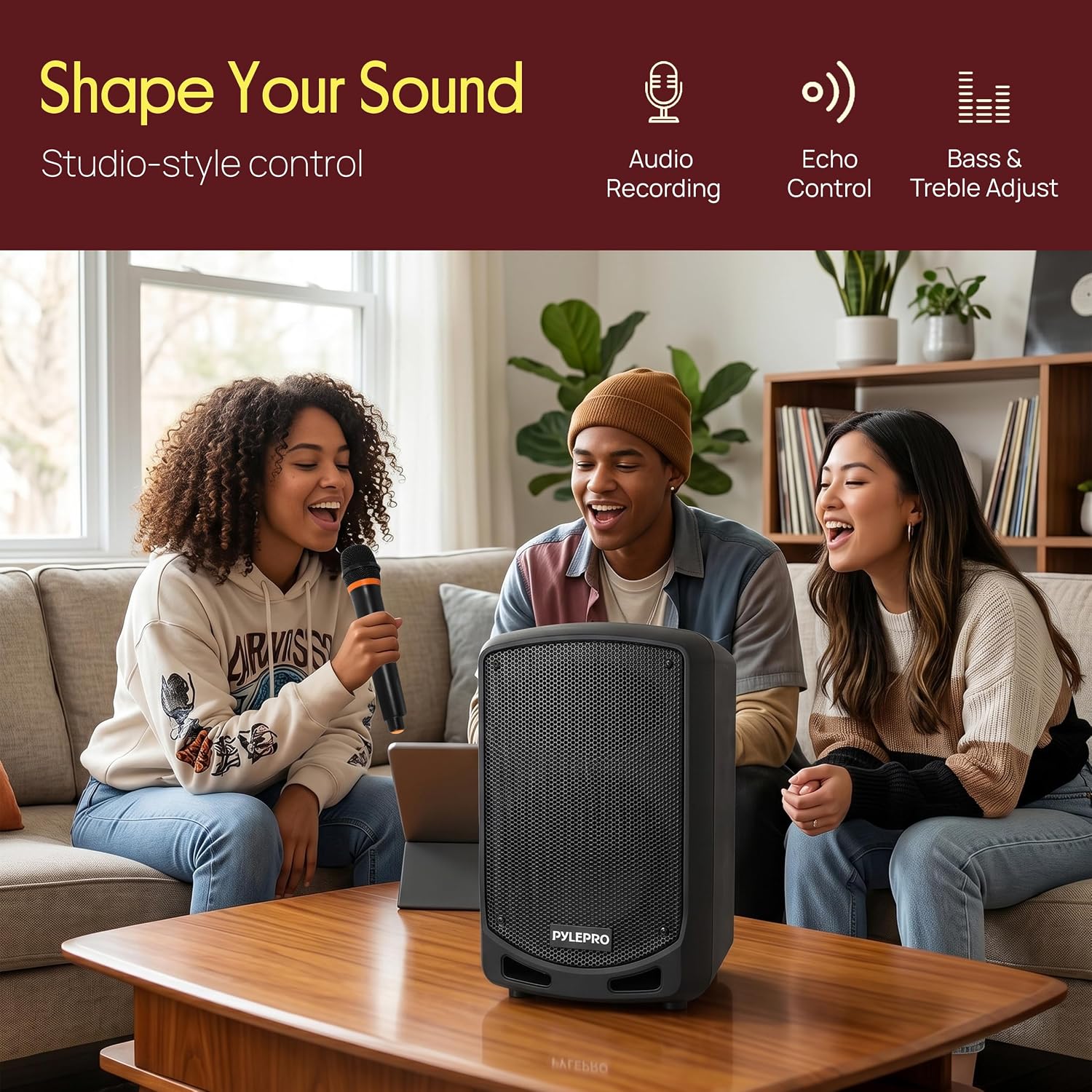  Portable Bluetooth PA Speaker System - Indoor Outdoor Karaoke Sound System w/Wireless Mic, Audio Recording, Rechargeable Battery, USB/SD Reader, Stand Mount, for Party, Crowd Control -  thumbnail