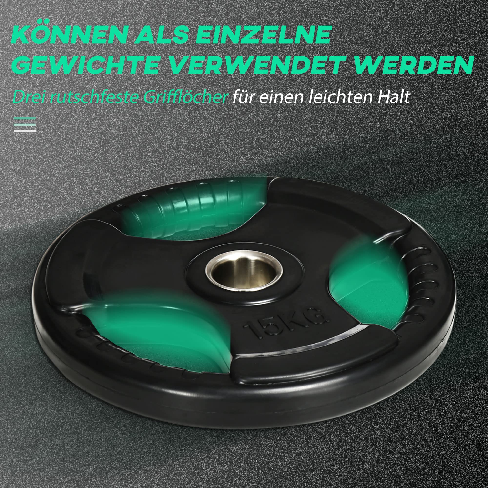 SPORTNOW Set de 2 disques d'haltères, Tri-Grip 2 x 15 KG disques Olympiques caoutchoutés, disques de Poids protégeant Le Sol avec perçage de 5 cm, Trois poignées, pour haltérophilie, Musculation