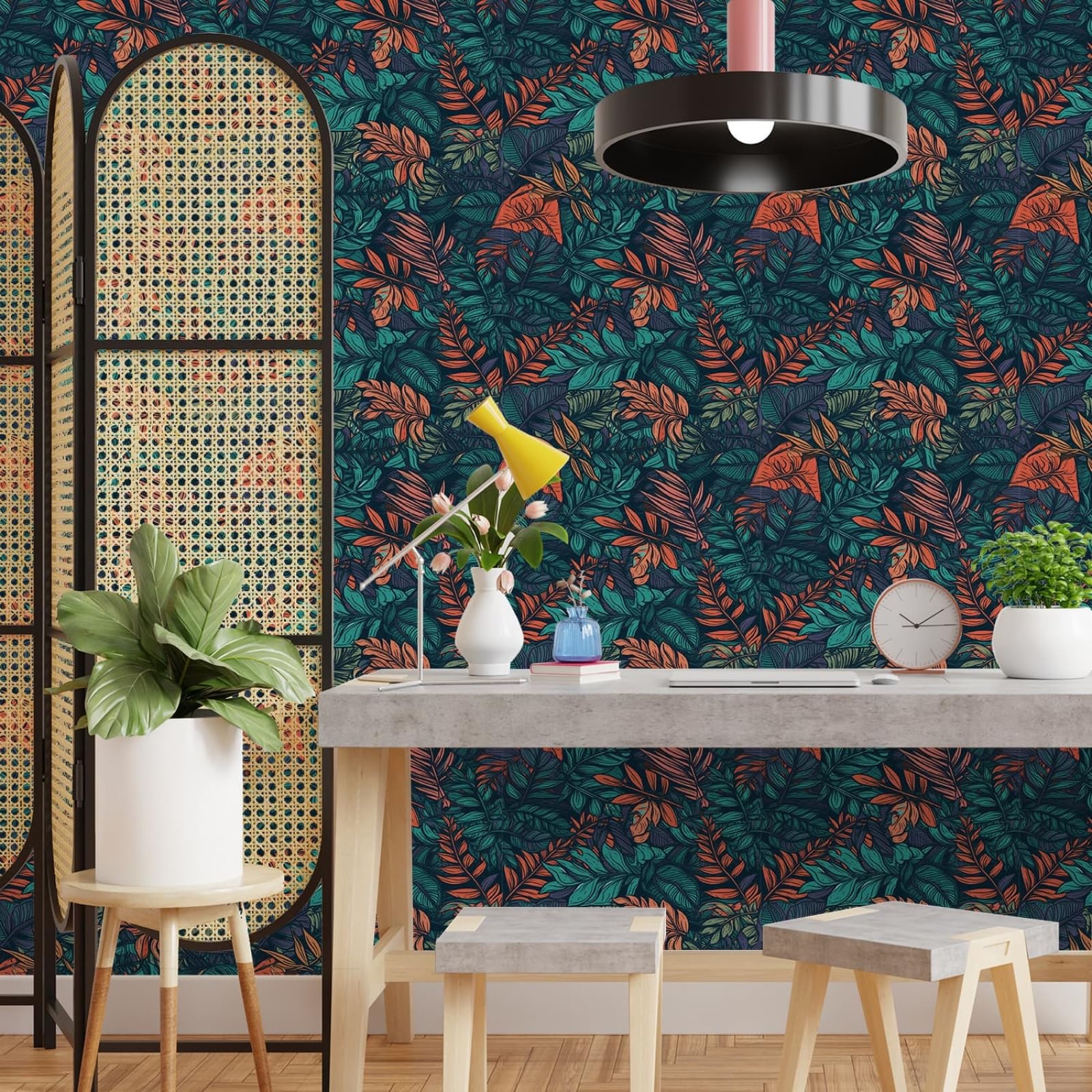 Zahhyg Orange Wallpaper Leaves Peel And Stick Self Adhesive Wallpaper For Living Room Waterproof Vinyl, Art Deco Thicken Sticky Back Plastic Removable