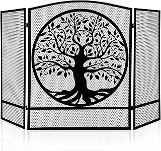 Geetery Fireplace Screen Tree of Life Steel Mesh Spark Guard Cover Rusti...
