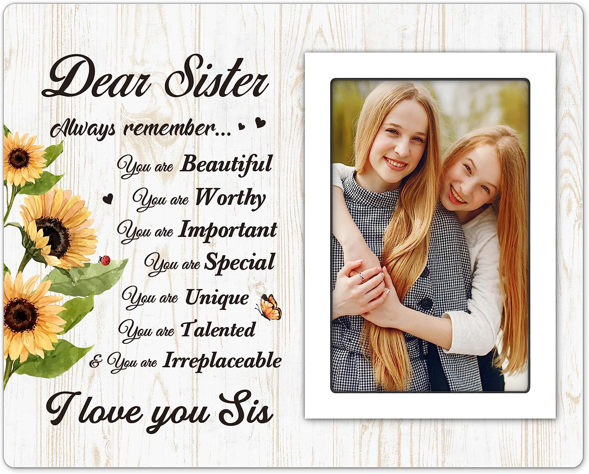Sister Gifts, Sister Birthday Gift Ideas - Sister Picture Frame - Sister Gifts from Sister Brother, I Love You Sister Gifts for Christmas Mothers Day, Rakhi Gift for Sister, 4x6 Inch Photo