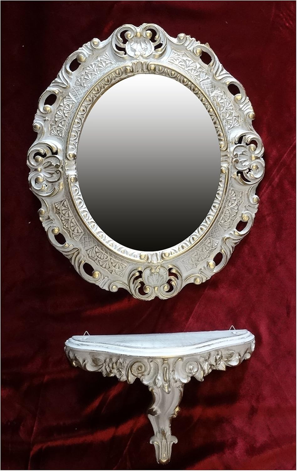Wandkonsole Set Antik Lnxp Set Gold Weiß Wandspiegel Konsole M Oval Wandkonsole N 706146