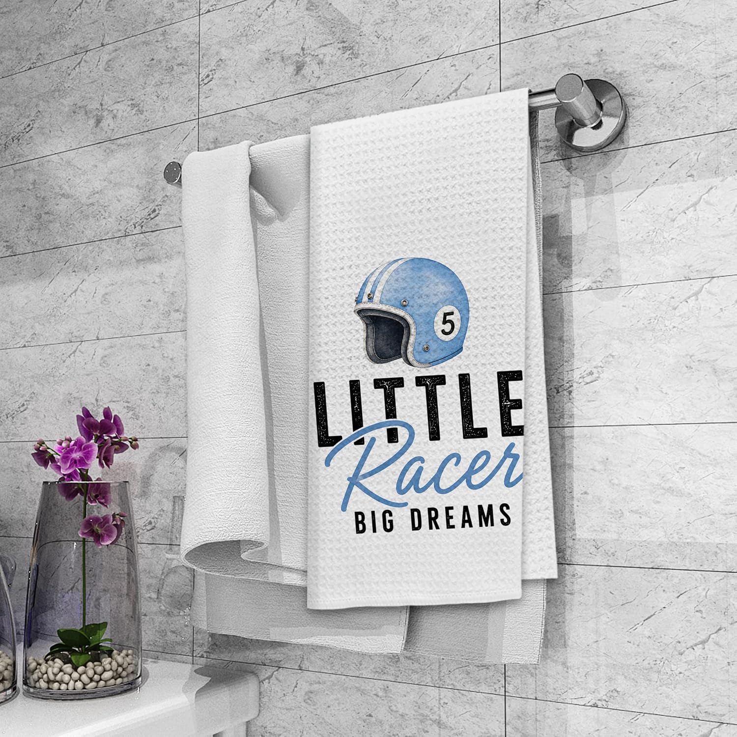Dibor Blue Race Car Kids Bathroom Hand Towels 16x24 Inch Set of 2 | Kids Boys Toddler Cars Bathroom Decor, Little Racer Boy Nursery Decor Decorative Kitchen Hand Dish Tea Towel for Kitchen