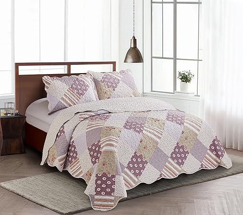 Miniatura 203 de Brilliant Sunshine Juego de edredón de 3 piezas con 2 fundas de almohada, colcha reversible suave y ligera, para todas las estaciones, Gris