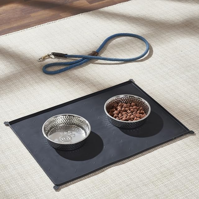 Foto 8 de 8 de Penguin Home® Alfombrilla Antideslizante Negra para alimentación de Mascotas con 2 tazones de Acero…