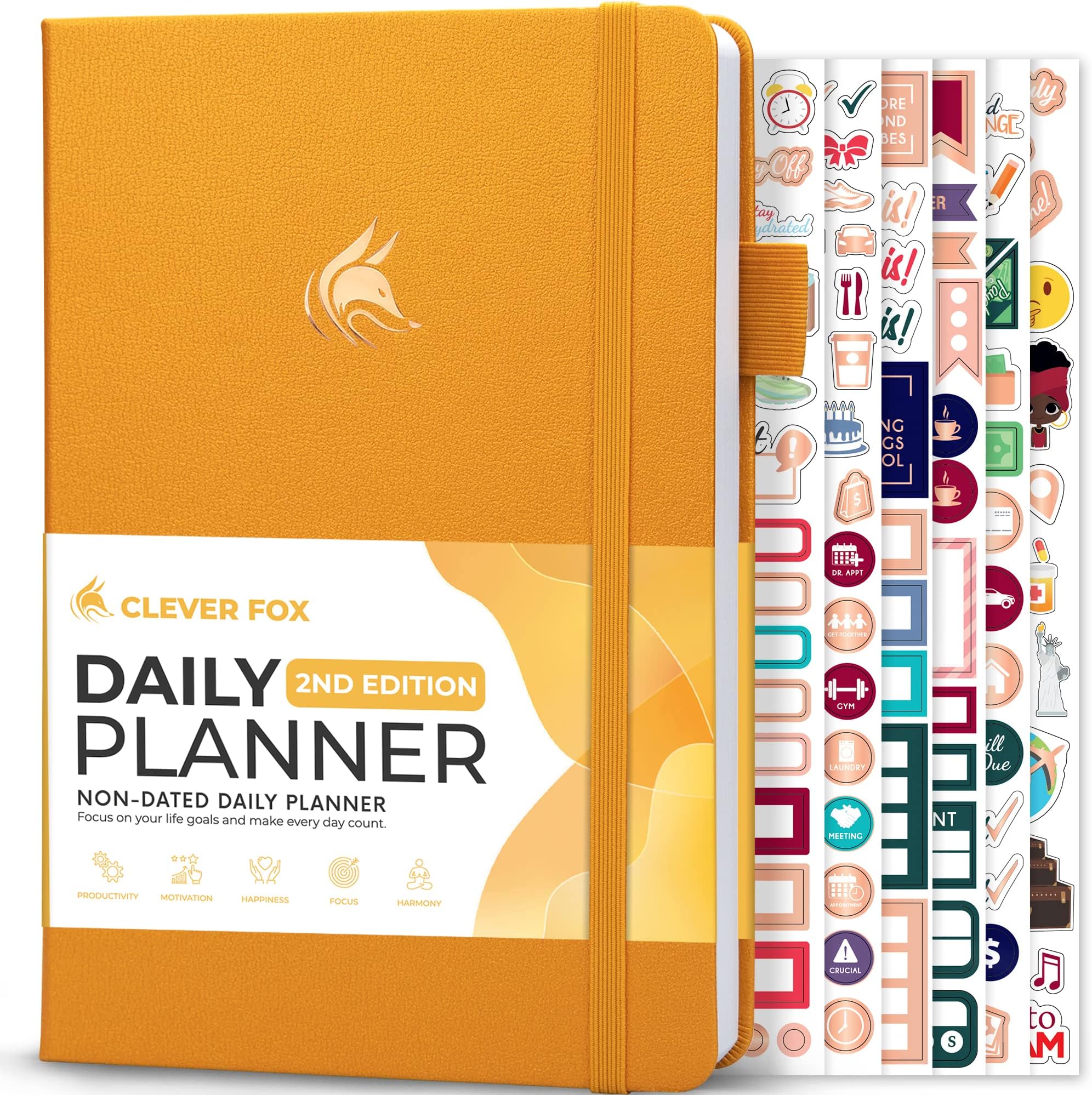 Clever Fox Daily Planner 2.0, Undated Hourly Time Blocking, A5 Amber Yellow