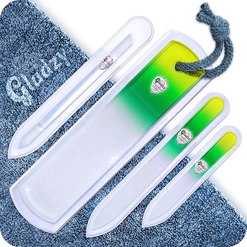 Genuine Czech Glass Nail File Set - Two-Sided Different Grit Surface, Callus Remover Foot Rasp, Cuticle Pusher, Manicure & Pedicure, EU Quality by GLADZY