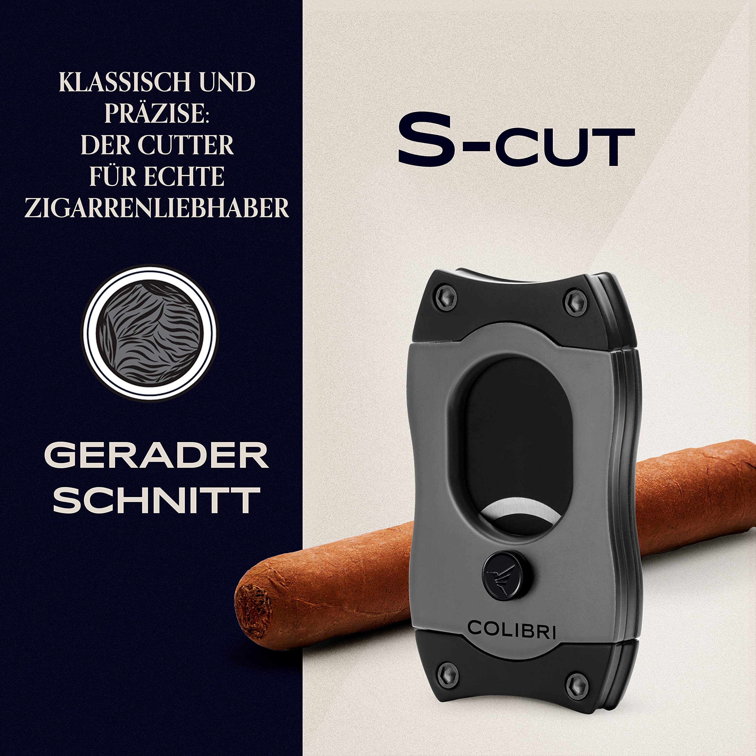 Colibri S-Cut Zigarrenschneider - Klassischer Gerader Schnitt - Bis zu 66 Ringmaß Zigarren - Ergonomisches Design - Antihaft-Beschichtung - Federbelasteter Auslösemechanismus - Inklusive Geschenkbox
