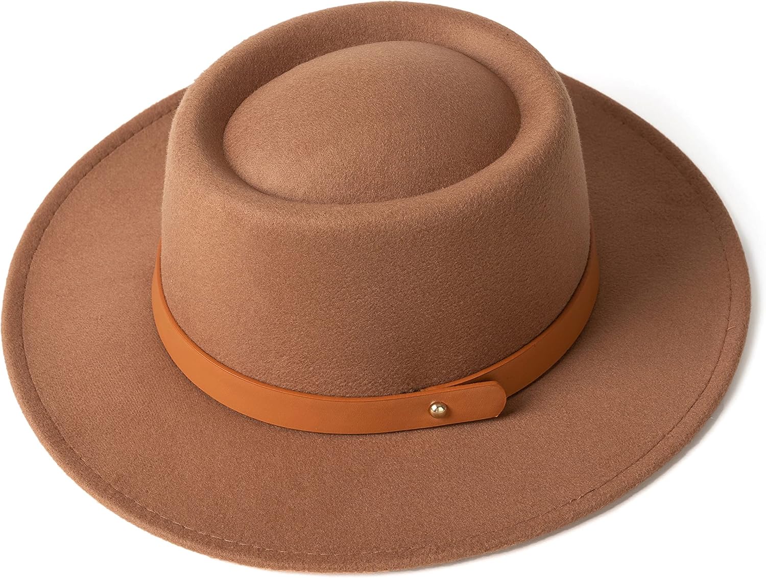 Lady Retro Wide Brim Fedora Floppy Pork Pie Hat with Belt Buckle