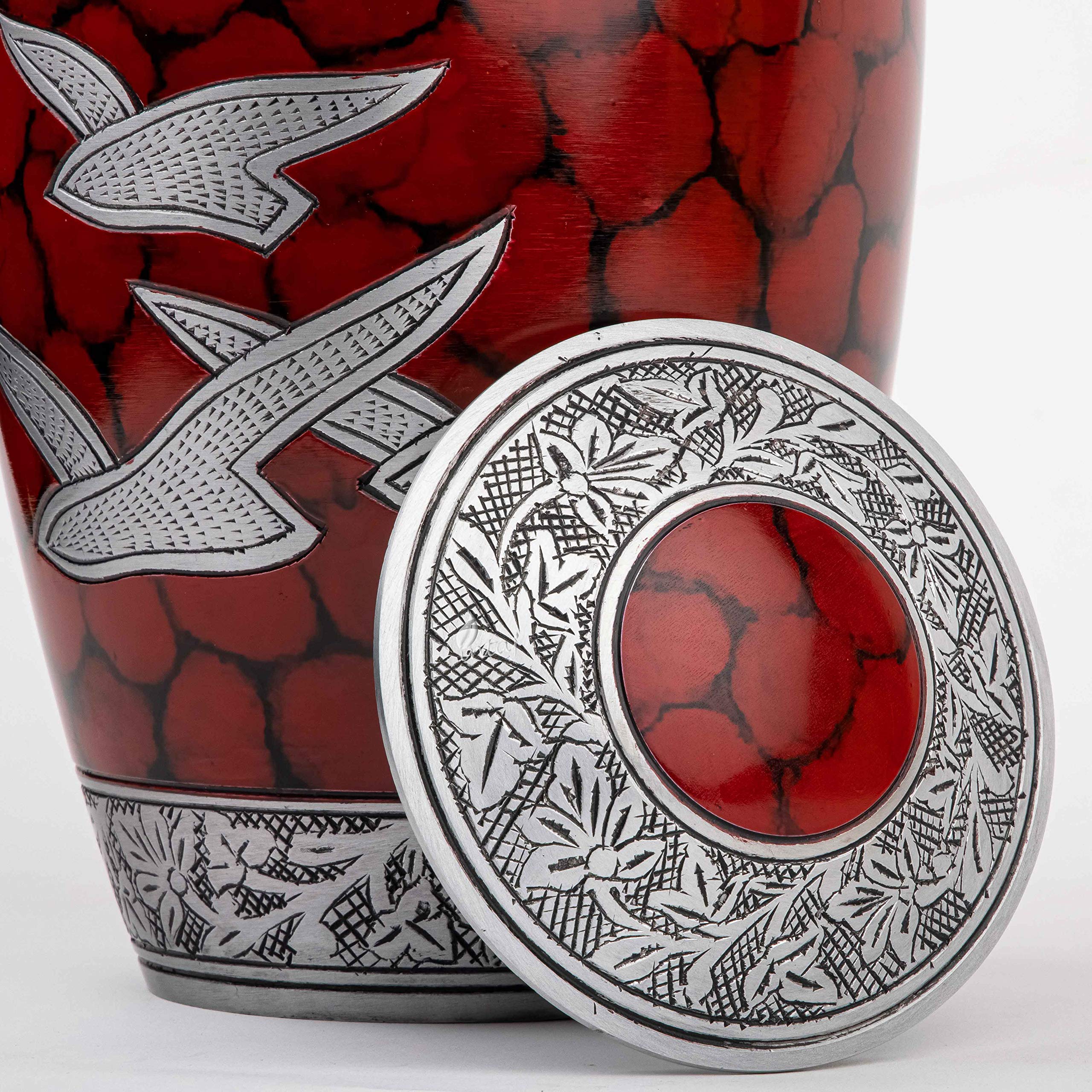 Urna funeraria per ceneri umane, urna funebre per adulti, realizzata a mano, a prezzi accessibili, grande urna per ceneri (Classic Royal Wings rosso, adulto)