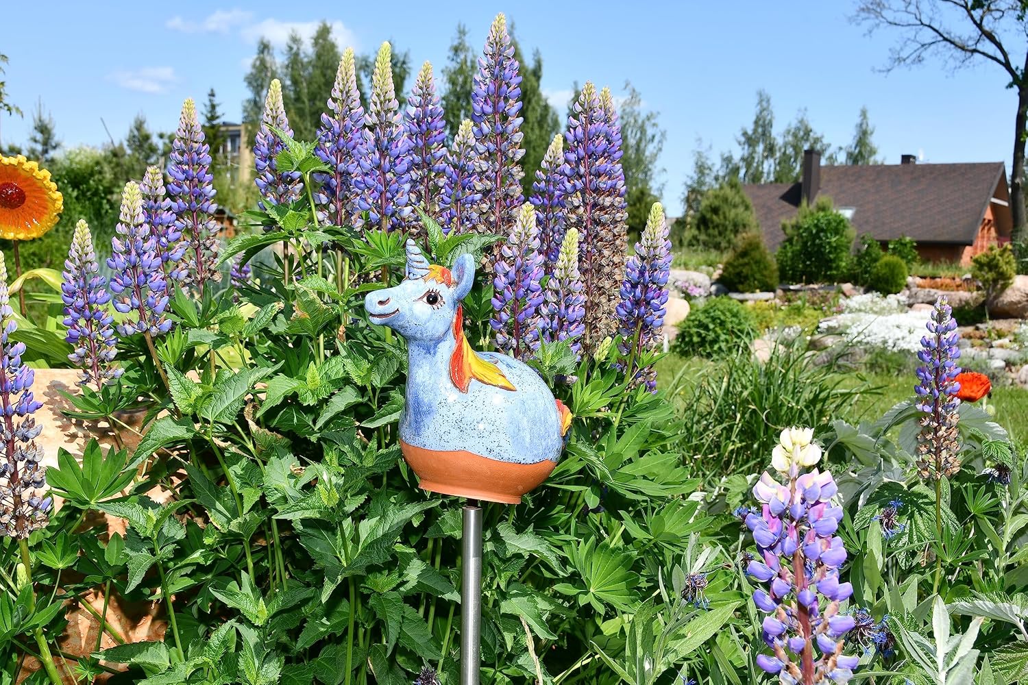 Ceramic Garden Decor - Unicorn Lawn Stake - Outdoor Statue - Perfect, Unique Gifts for Gardeners Woman, Men, Yard Gifts - Handmade, Frostproof