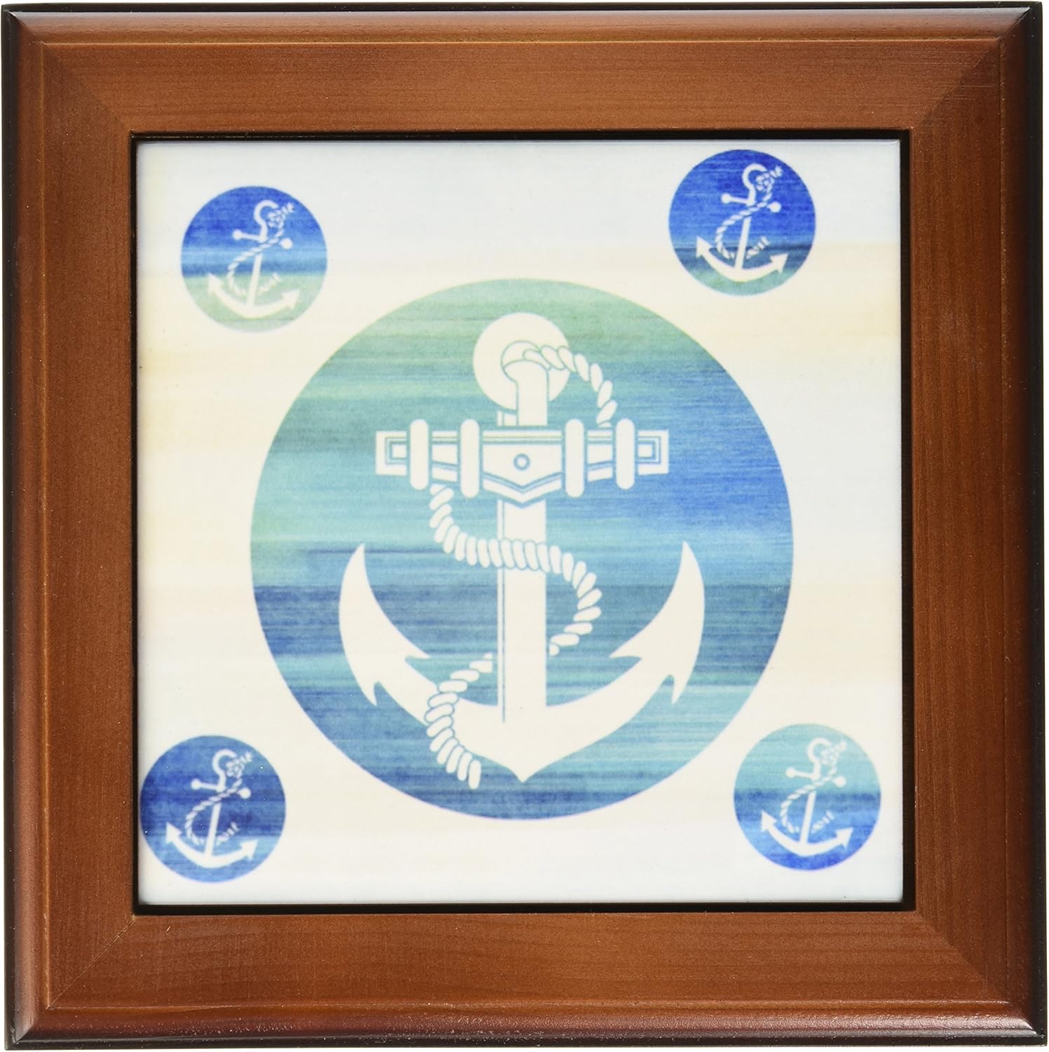 3dRose ft_152106_1 Anchor in Aqua Circles Nautical Beach Theme Art-Framed Tile, 8 by 8-Inch