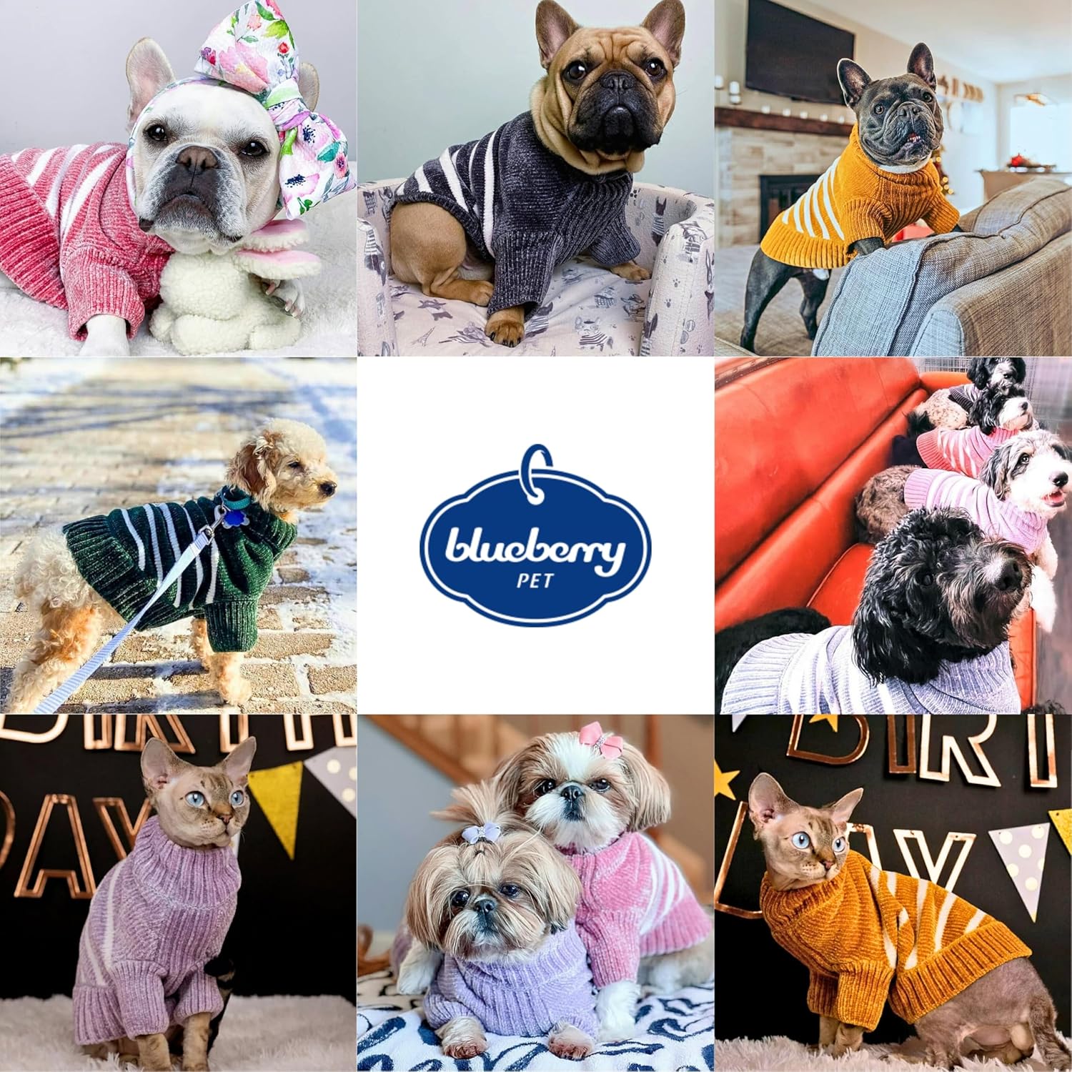 Blueberry Pet Cozy Soft Chenille Classy Striped Dog Sweater in Mustard, Back Length 10", Pack of 1 Clothes for Dogs