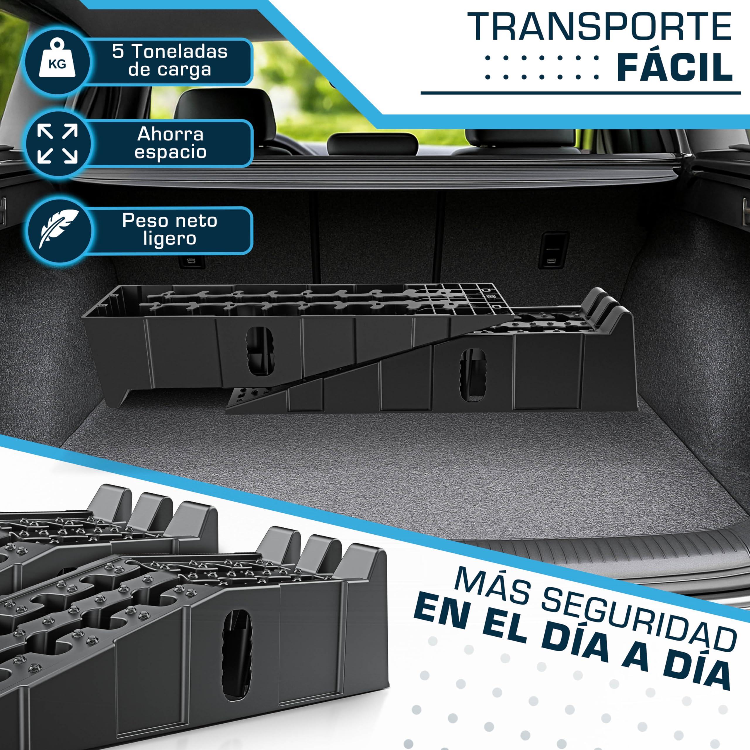 Rampas de Elevación | Rampa de Carga Coche 2 Piezas | hasta 5t | Resistentes para Cualquier Superficie | Robusto y fácil Transporte | Antideslizantes para Garaje, Taller, Caravana y Remolque