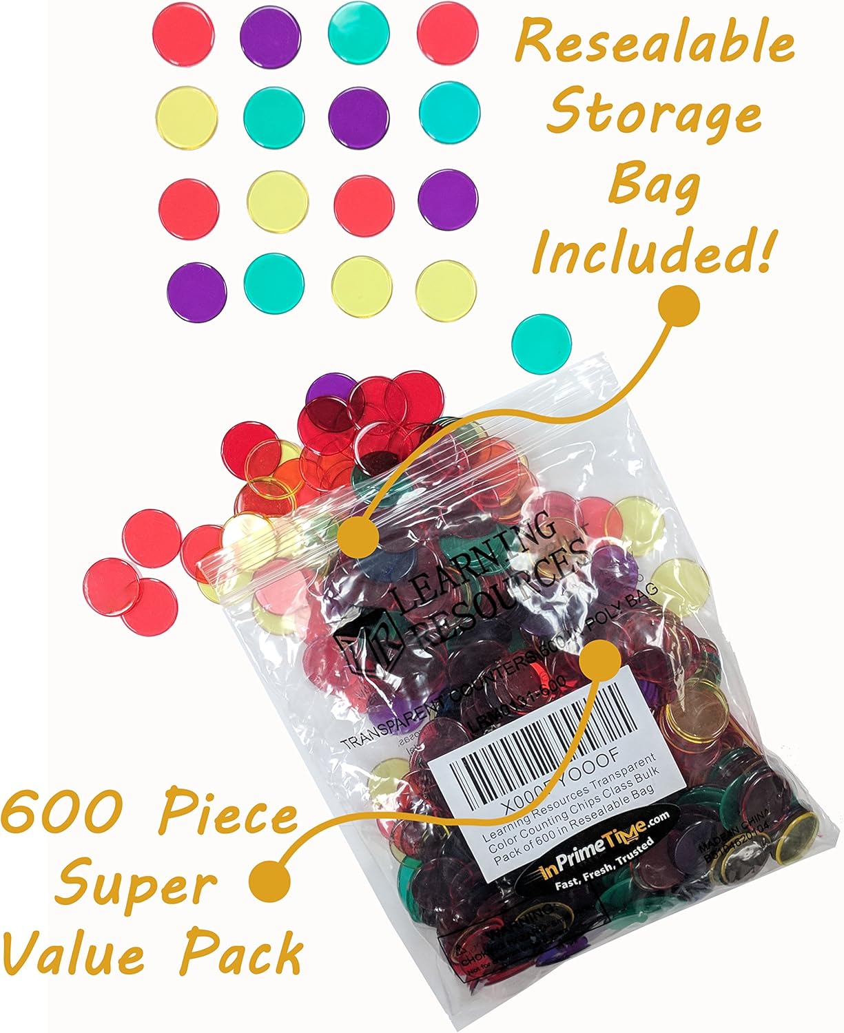 Learning Resources Transparent Color Counting Chips, Set of 250 Assorted Colored Chips, Ages 5+: Office Products