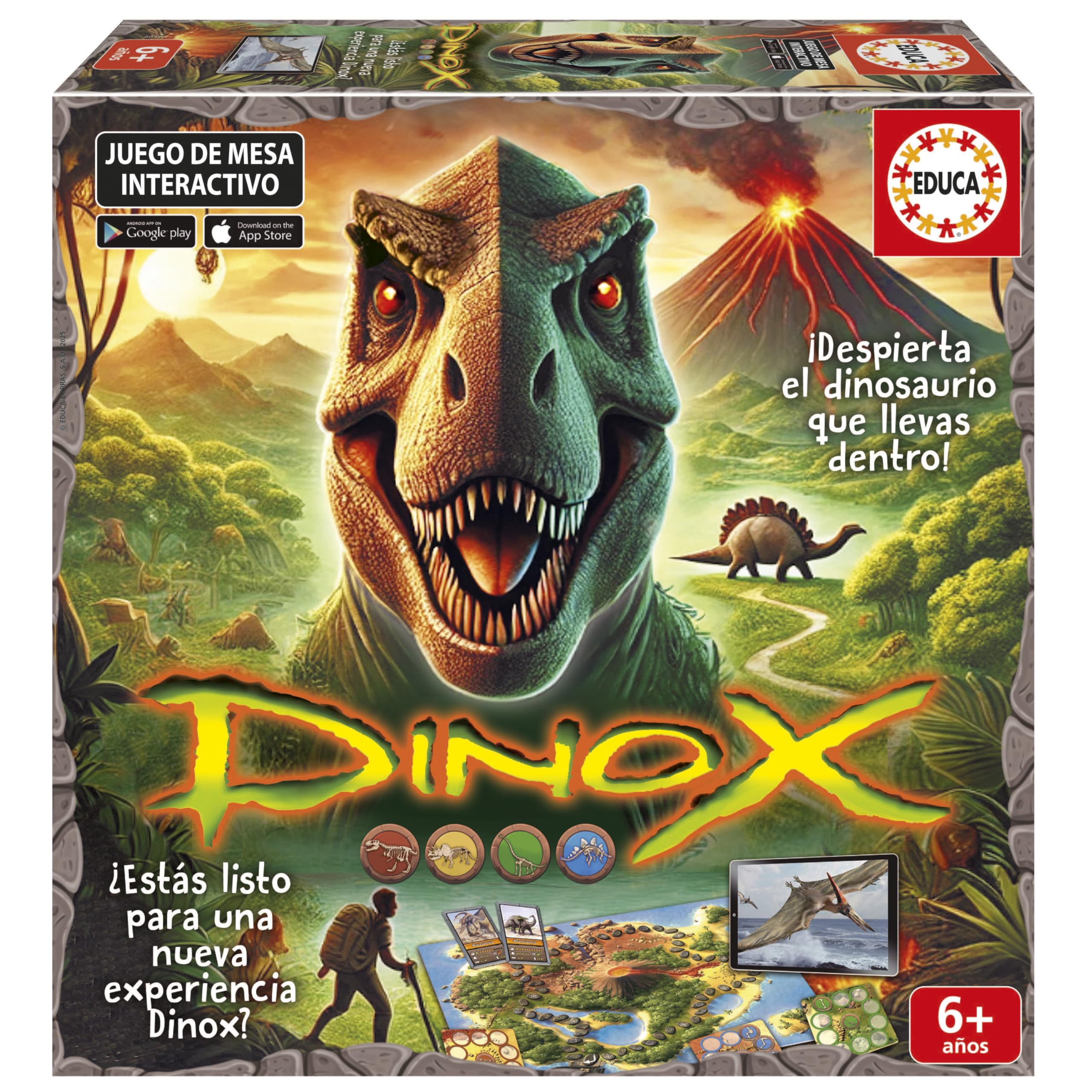 Educa - Dinox Juego de Mesa Interactivo Dinosaurios | Preguntas de Dinosaurios para niños Que despiertan la curiosidad | Juego Educativo de Dinosaurios | A Partir de 6 años (20379)
