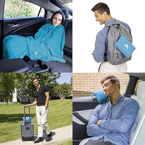 Miniatura 3 de BlueHills Manta de viaje compacta y ligera, tamaño de bolsillo, para avión, esencial, viaje de vuelo, en bolsa, funda portátil, accesorio de avión,