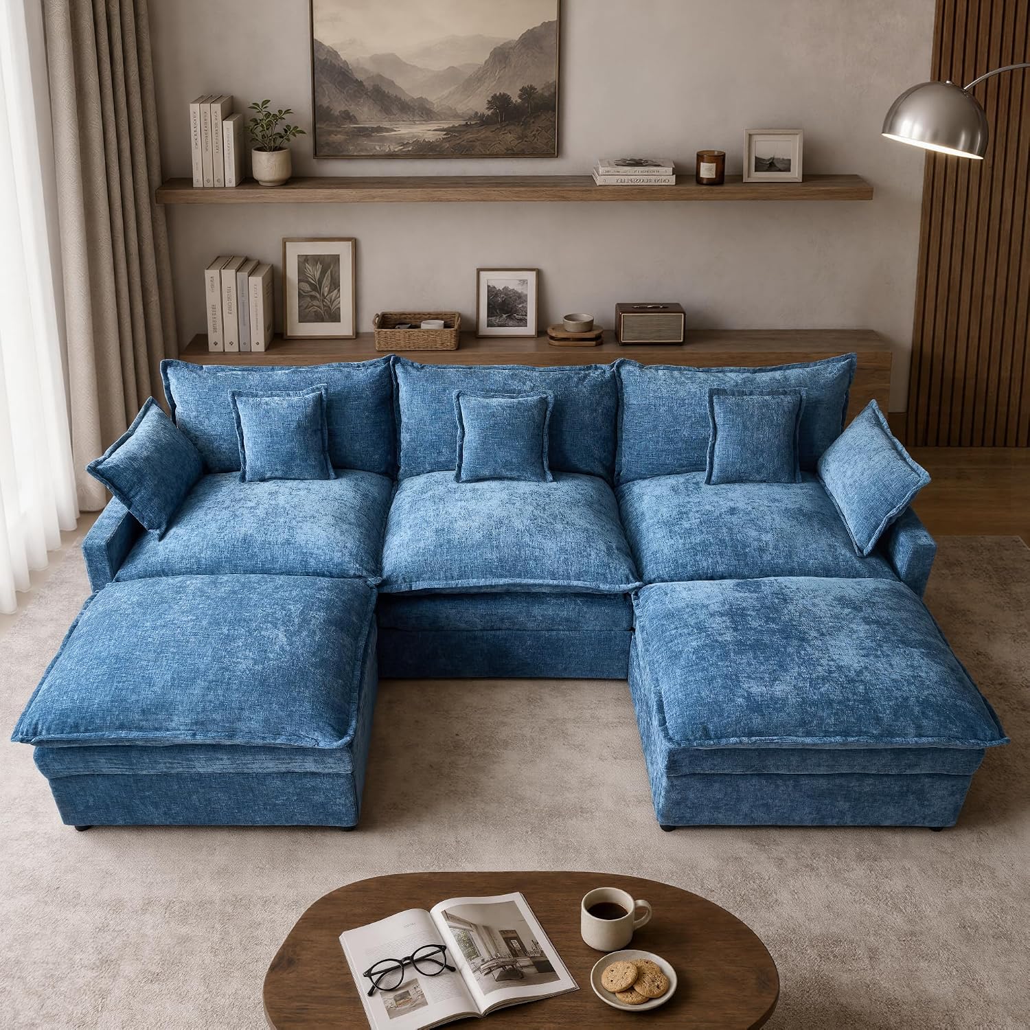 108" Modular Sectional Sofa, U Shaped Modern Comfy Cloud Couch with Movable Ottoman & Pillows, Deep Seat Couches for Living Room, Bedroom or Apartment,Light Blue