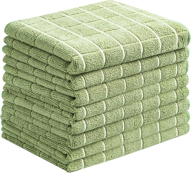 Toallas de microfibra para platos – Toallas de cocina suaves, súper absorbentes y sin pelusas – Paquete de 8 (colores oliva con diseño de celosía) – 26 x 18 pulgadas (verde oliva)
