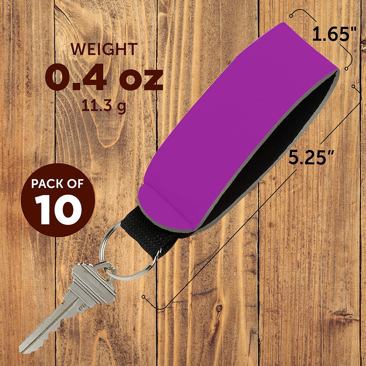 DISCOUNT PROMOS 10 Neoprene Strap Keychains Set - Stretchable, Split-ring, Vibrant - Purple