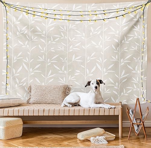 Lunarable Cream Tapestry King Size, Vertical Stripes Stems Leaves Pattern