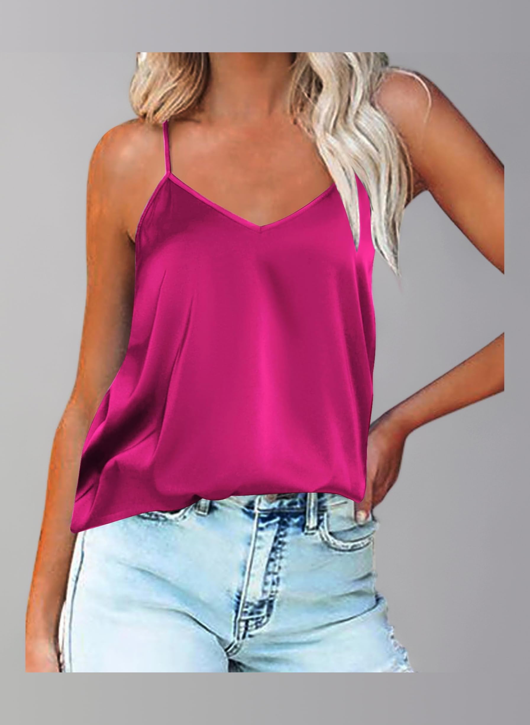 Ekouaer Womens Silk Satin Tank Tops V Neck Camisole Spaghetti Strap Top Summer Basic Blouse