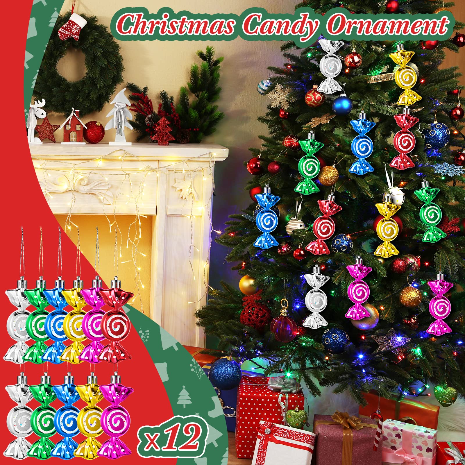 Amazon.co.jp: Threan 12ピース クリスマスキャンディオーナメント
