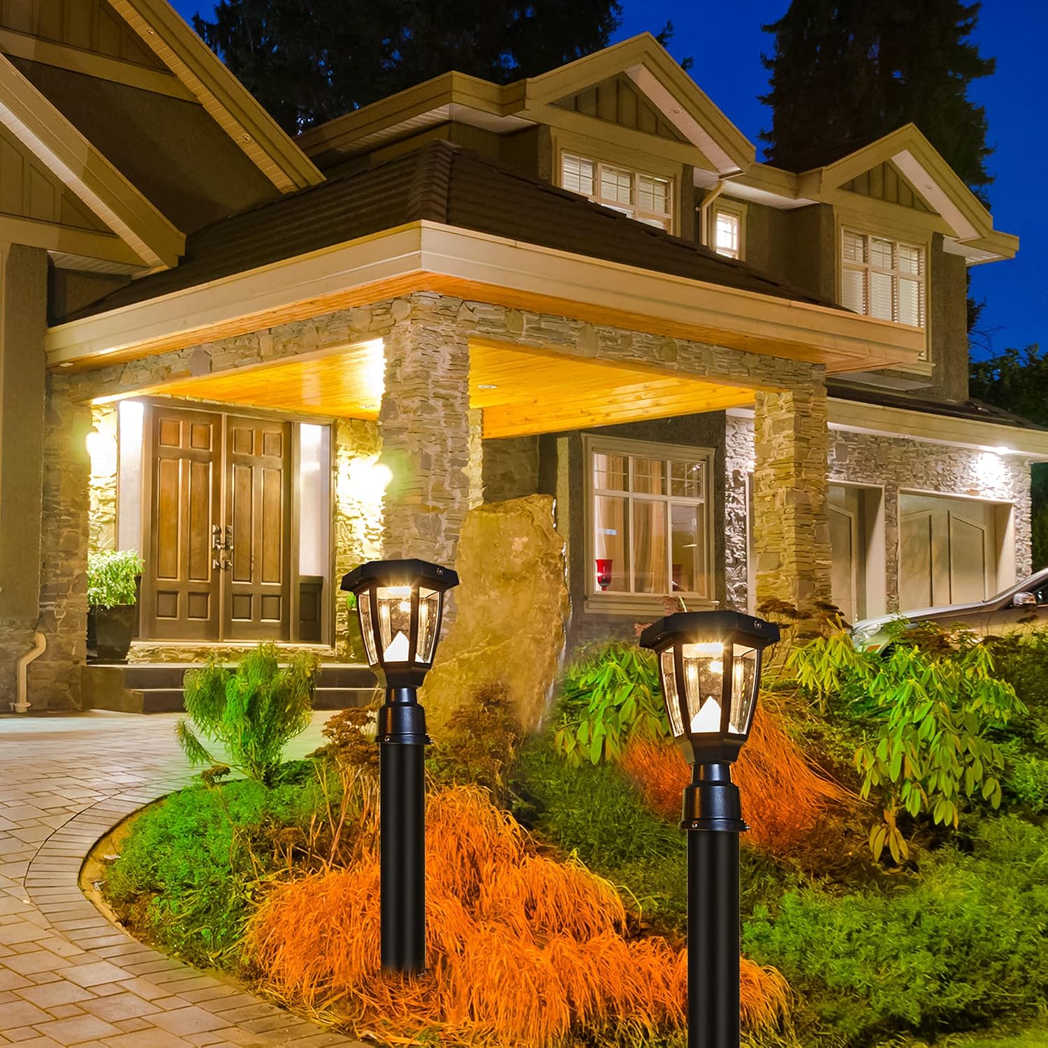 FUDESY LED Outdoor Solar Post Light, Waterproof Fence Post Lights Solar Powered, Plastic Black Solar Deck Post Lights for Garden Mount Landscape Yard Patio Pathway, Warm White, 3000K
