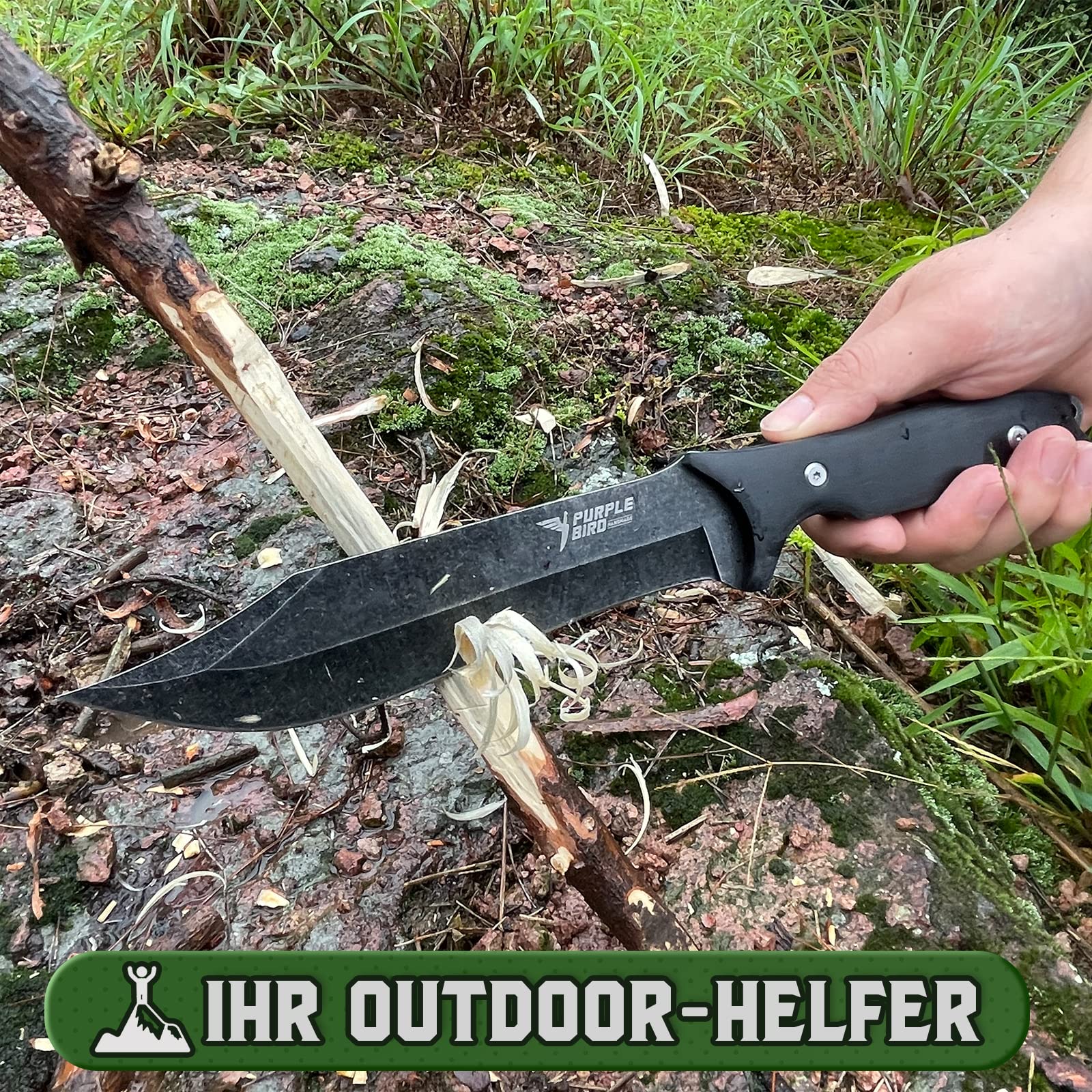 PURPLEBIRD Juego de Cuchillos para Exteriores con Hacha para Acampar, Cuchillo de Supervivencia con Cuchillo de Caza Fijo y Hacha para Acampar con Hacha Dividida y Afilado con Caja de Regalo