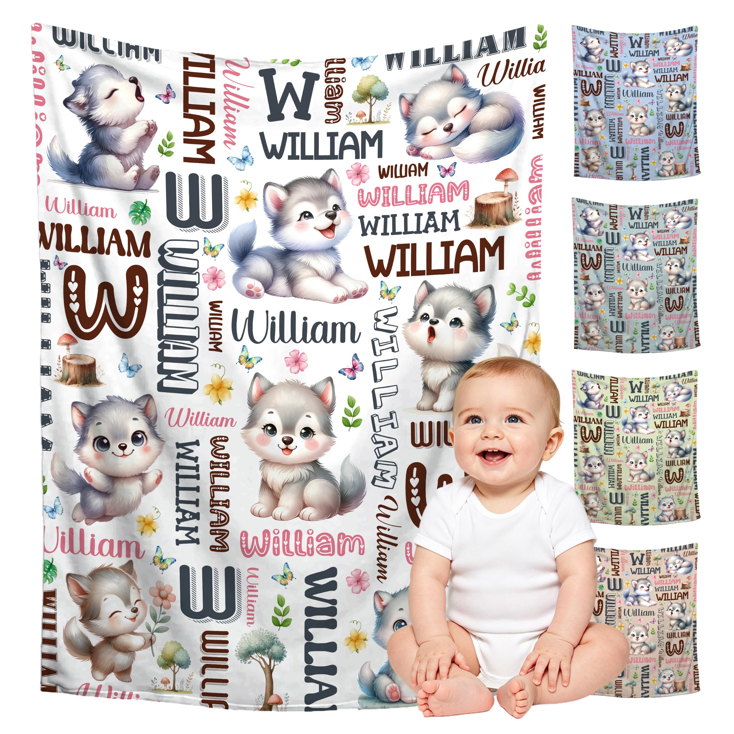 Custom Wolf Blanket for Boys Girls,Ultra Soft Personalized Gifts Baby Blanket,Customized Throw for Toddlers Newborn Stroller Crib,30"x40"