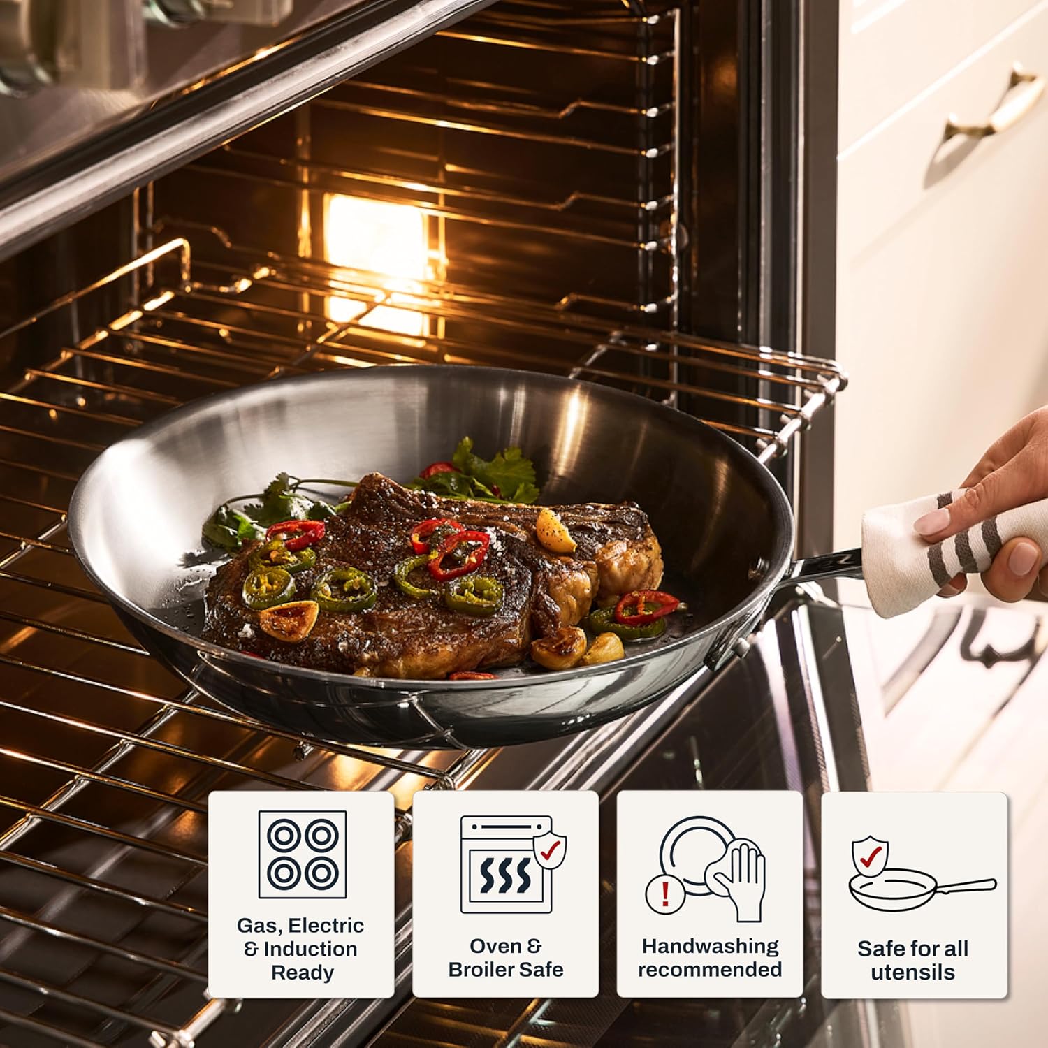 All-Clad D3® Stainless Steel 5 Piece Frypan Set- Made in USA- Includes 8", 10" and 12" Frying Pans With Lid - Professional Grade -Oven Safe & Induction Compatible