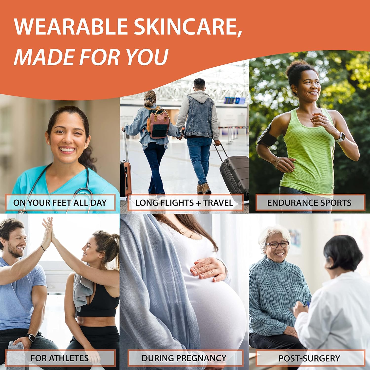 Skineez Medical Grade Compression Socks 20-30mmHg and Replenishing Spray, Firm, Moisuturize, and Revitalize Skin, Relieve Foot, Arch, Heel, Calf, and Ankle Pain, Tan, S/M, 1 Pair, 1 Spray