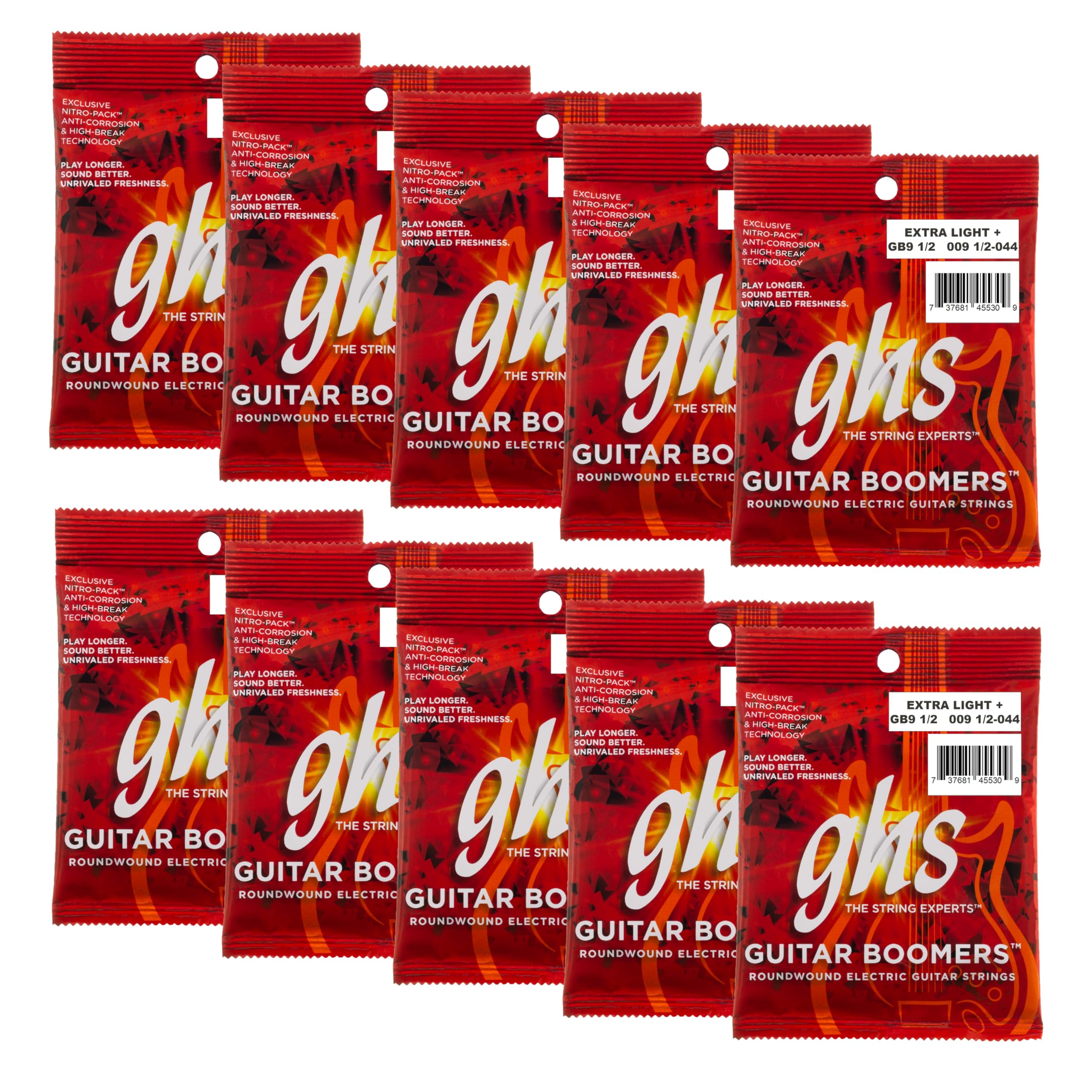 GHS GB9 1/2- Struny Guitar Boomers 10 szt., struny gitarowe, niklowane struny do gitary elektrycznej, bardzo lekkie + (.009 1/2-.044)