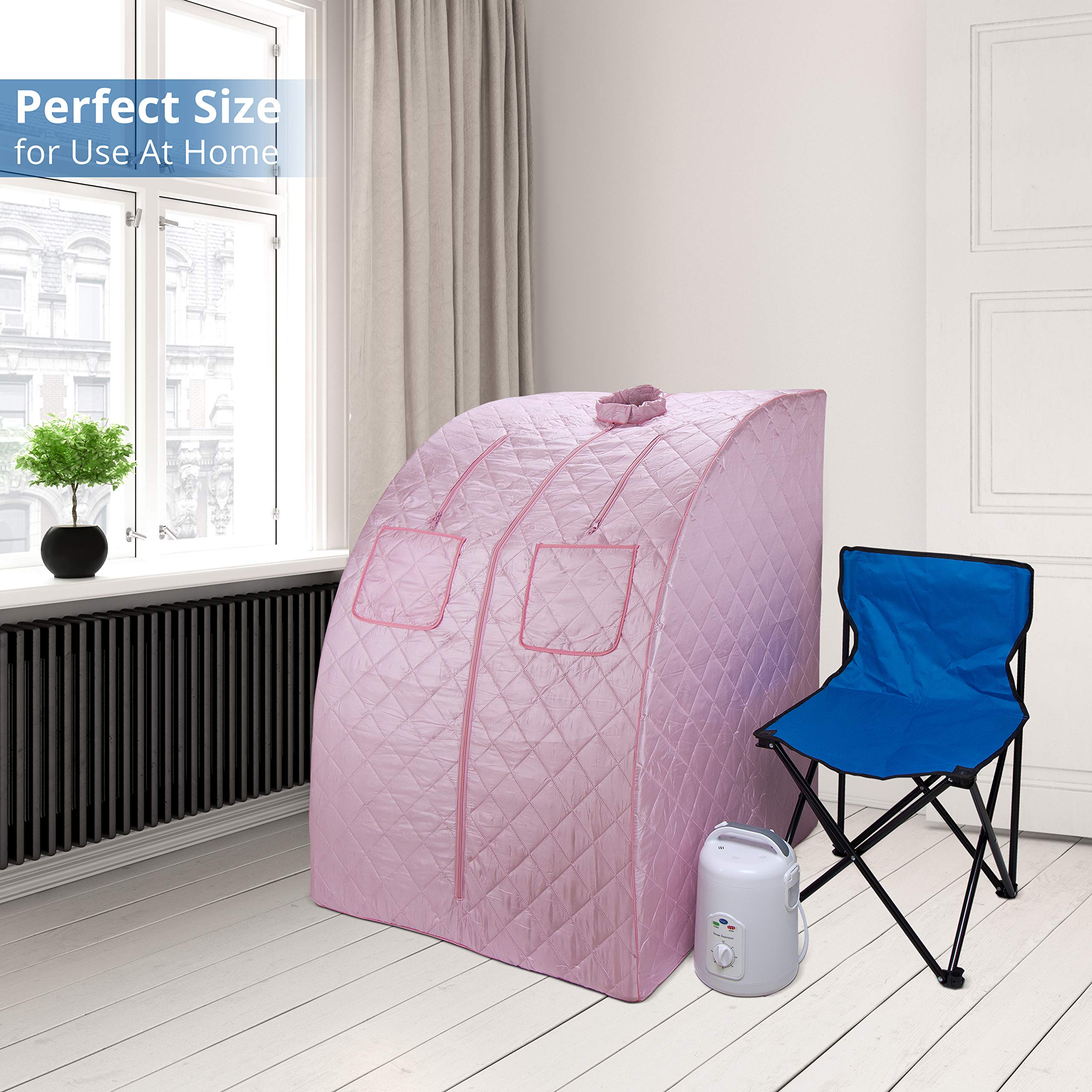 Durasage SPA de Sauna de Vapor portátil de Gran tamaño para Bajar de Peso, desintoxicación, relajación en el hogar, Temporizador de 60 Minutos, Vapor de 800 vatios, 1,5 años de garantía (Rosa Claro)