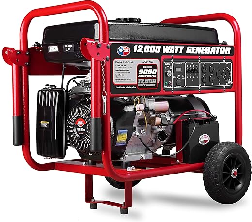 All Power America APGG12000 12000 Watt Portable Generator w/Electric Start Gas Powered, Black/Red