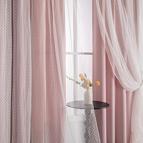 MYSKY HOME Pink Curtains for Girls Bedroom 84 Inches Long,2 Panels