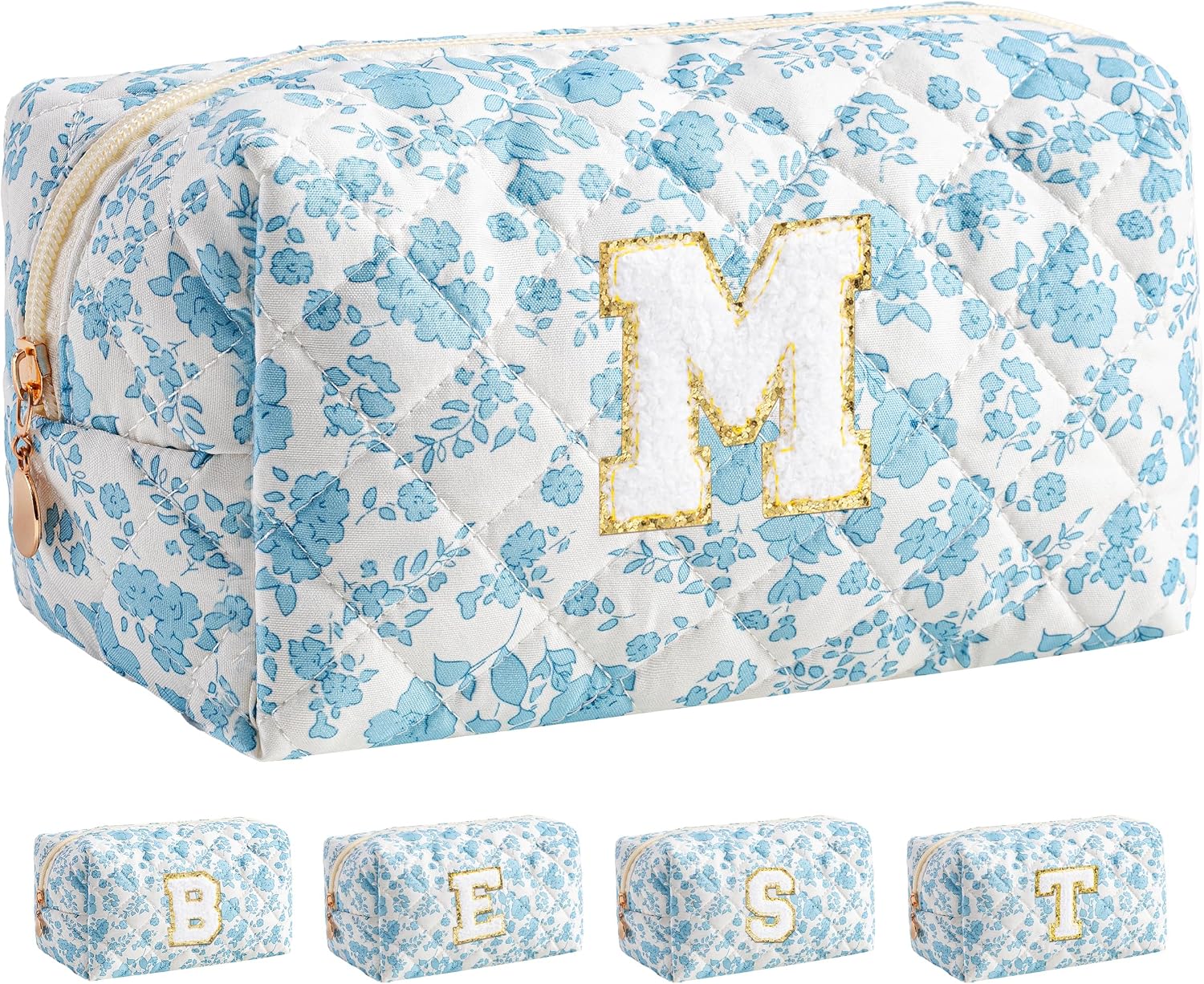 HBselect Personalized Makeup Bag for Women Initial Quilted Toiletry Bag