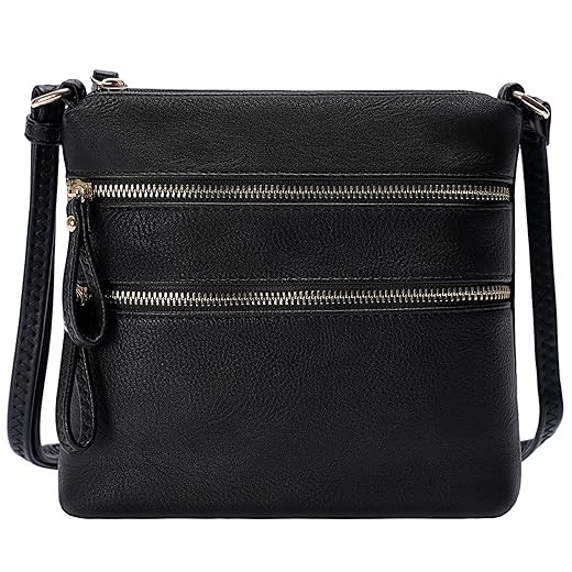 Solene Crossbody Bag Functional Multi Pocket Double Zipper Purse with Adjustable Strap-WU085(Black)