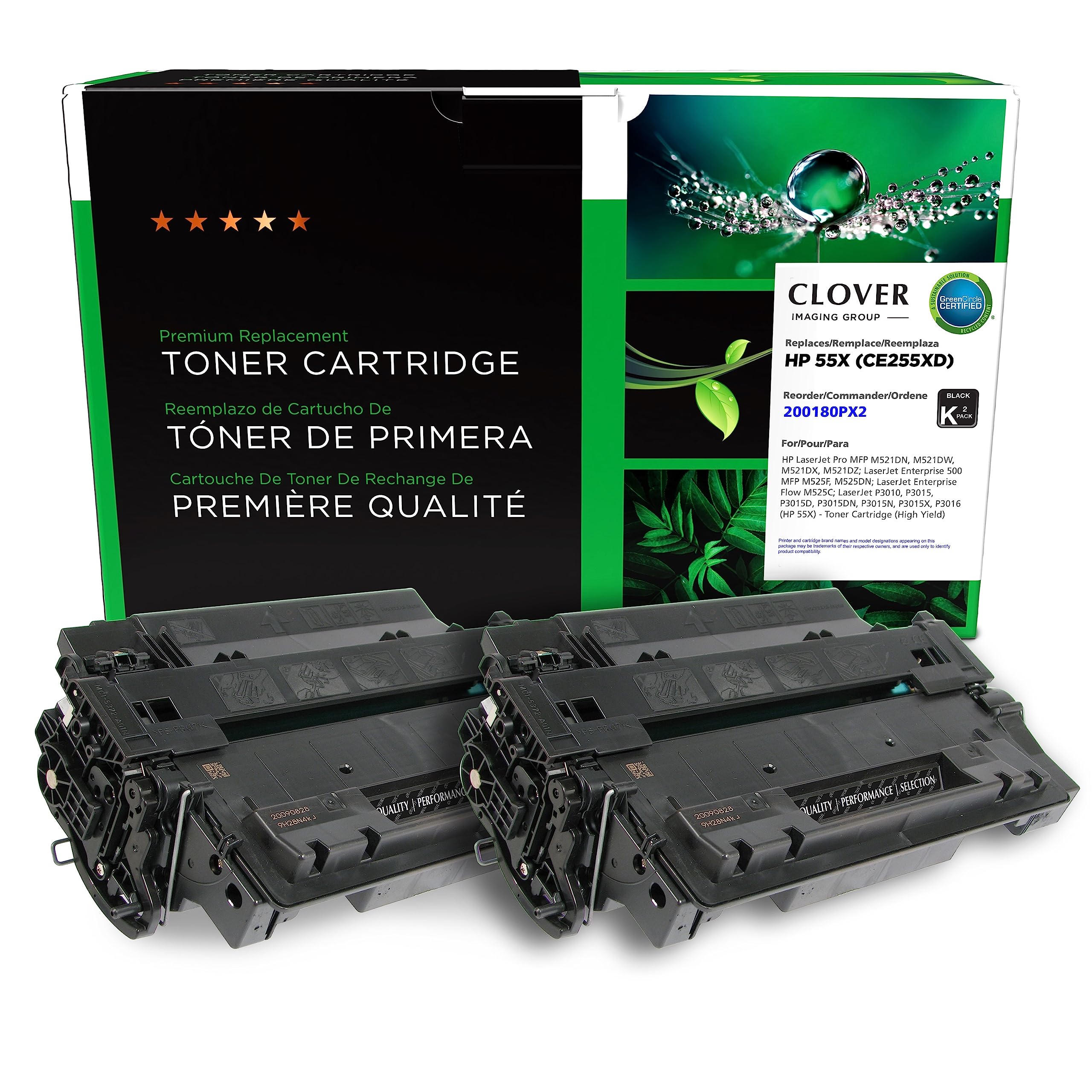 Clover Remanufactured High Yield Toner Cartridges Replacement for HP 55X (CE255X) | Black 2-Pack