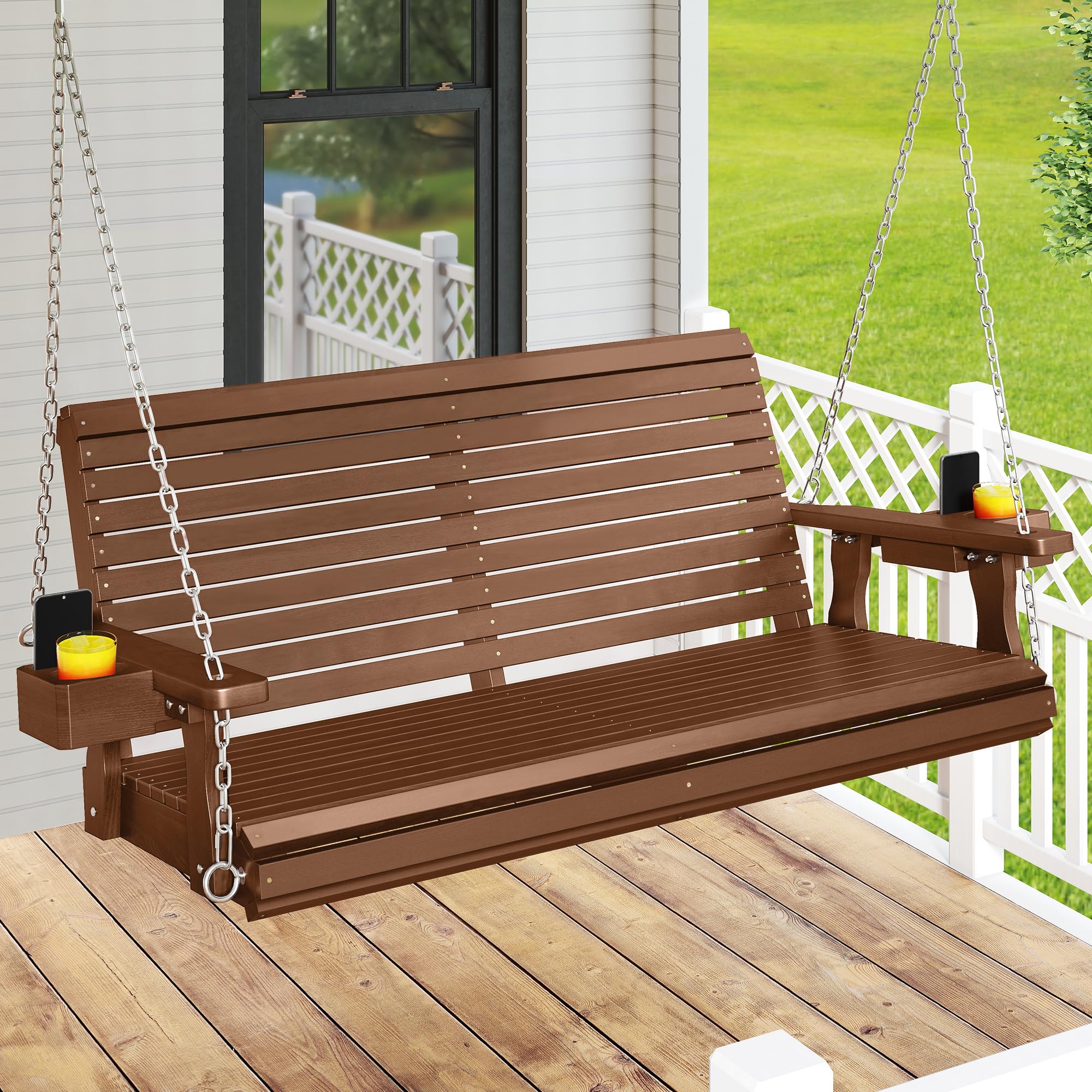 Real Relax 2-Seater Front Porch Swing with Cupholders