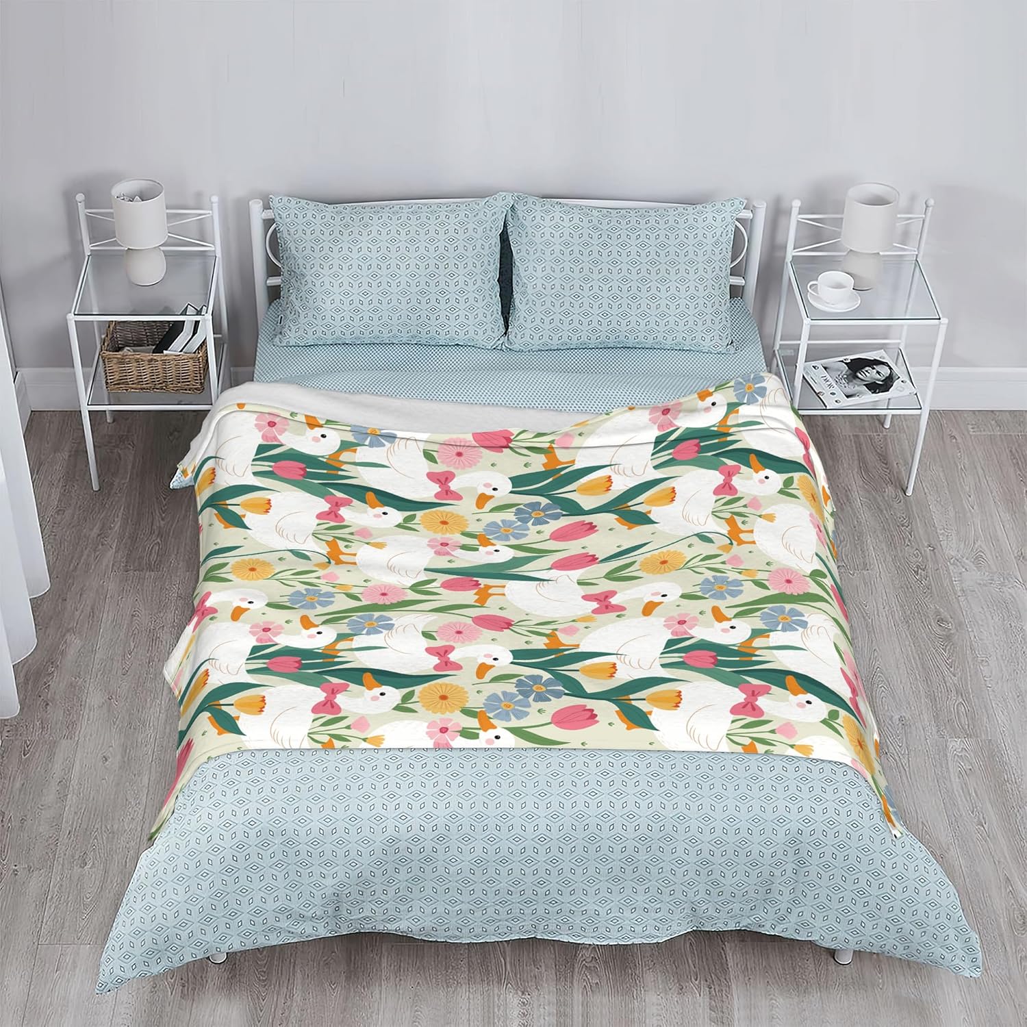 Cute Goose Sofa Throw Blankets,Pink Flowers Soft Cozy Fuzzy Lightweight Travel Blanket,Flannel Fleece Fall Throw Blanket for Couch,Bed,Camping,Movie Nights,Watching TV 50 X 60 Inch - Image 7