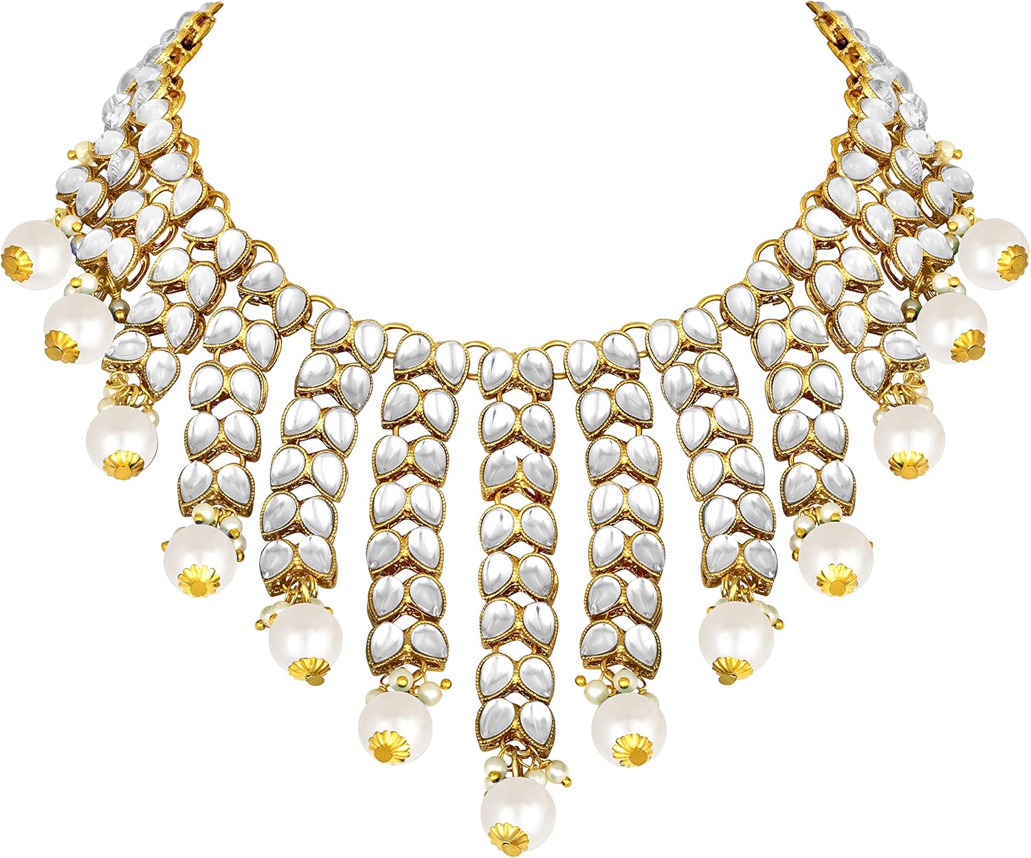 Aheli Elegant Indian Wedding Wear Faux Kundan Studded Choker Necklace with Maang Tikka Set Ethnic Fashion Jewelry Gift for Women Green Stone Kundan Leaf - Image 5