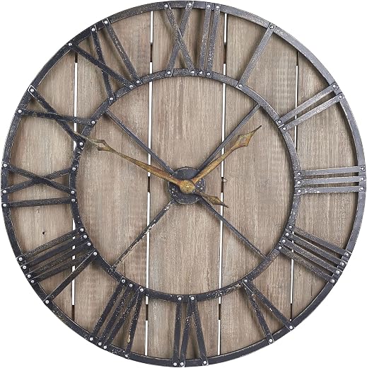 Household Essentials Roman Numeral Iron & Wood photo Household Essentials Roman Numeral Iron & Wood Gallery Wall Clock