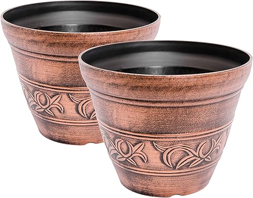 Miniatura 5 de Corinthian Order Inspired Look maceta de plástico de 10 x 8 pulgadas para interiores, exteriores, jardín, patio, adornos de oficina, decoración del