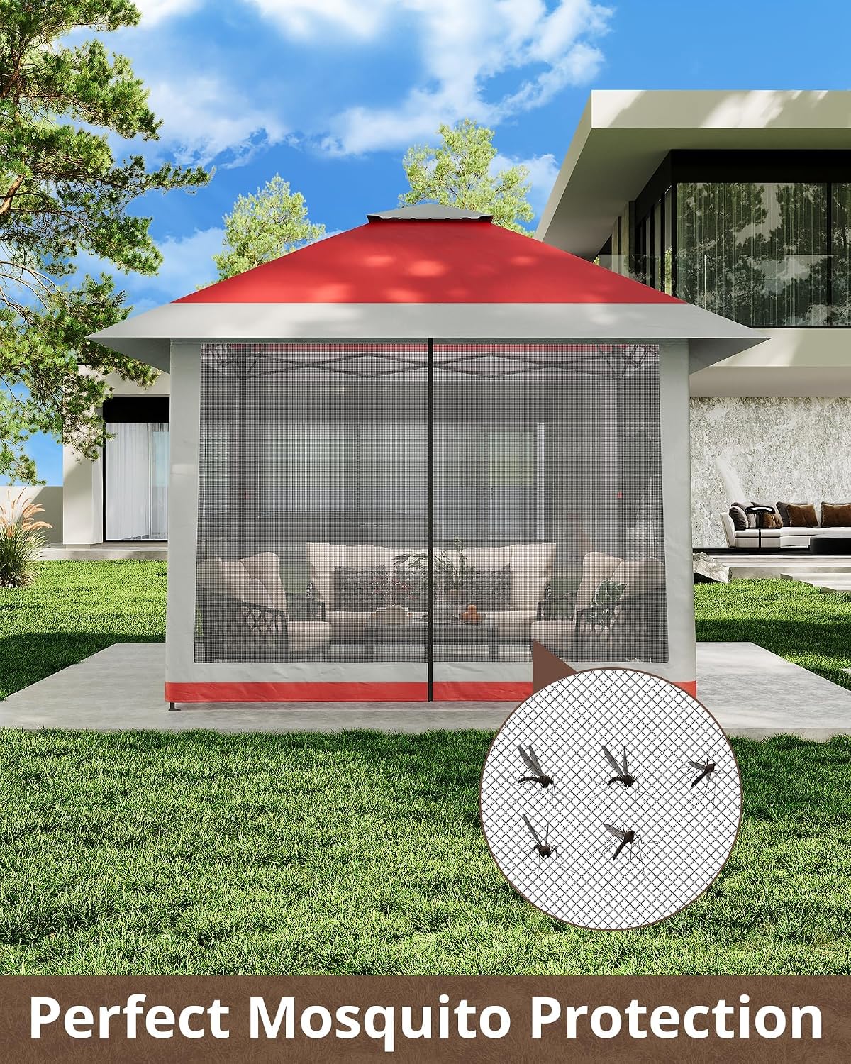 13x13ft Pop Up Gazebo, Outdoor Canopy Tent with Mosquito Netting, Heavy Duty Party Tent Shelter with Waterproof & Ultraviolet Double Roof for Backyard, Garden, Lawn